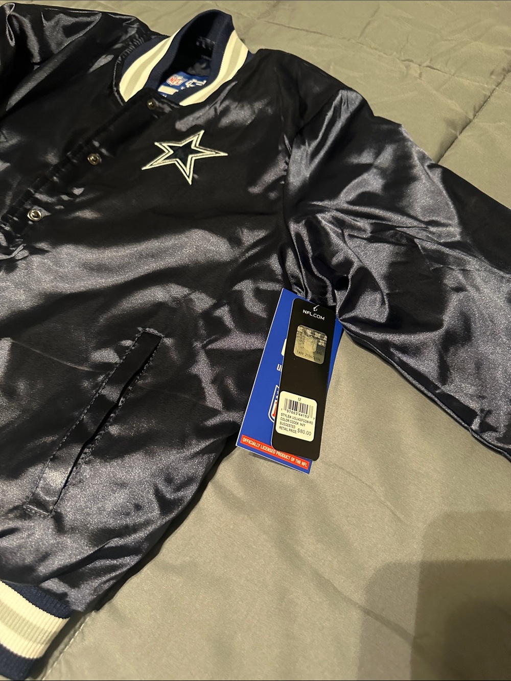 NFL Women or Kids Navy Satin Star Logo Jacket with White Trim NWT size M